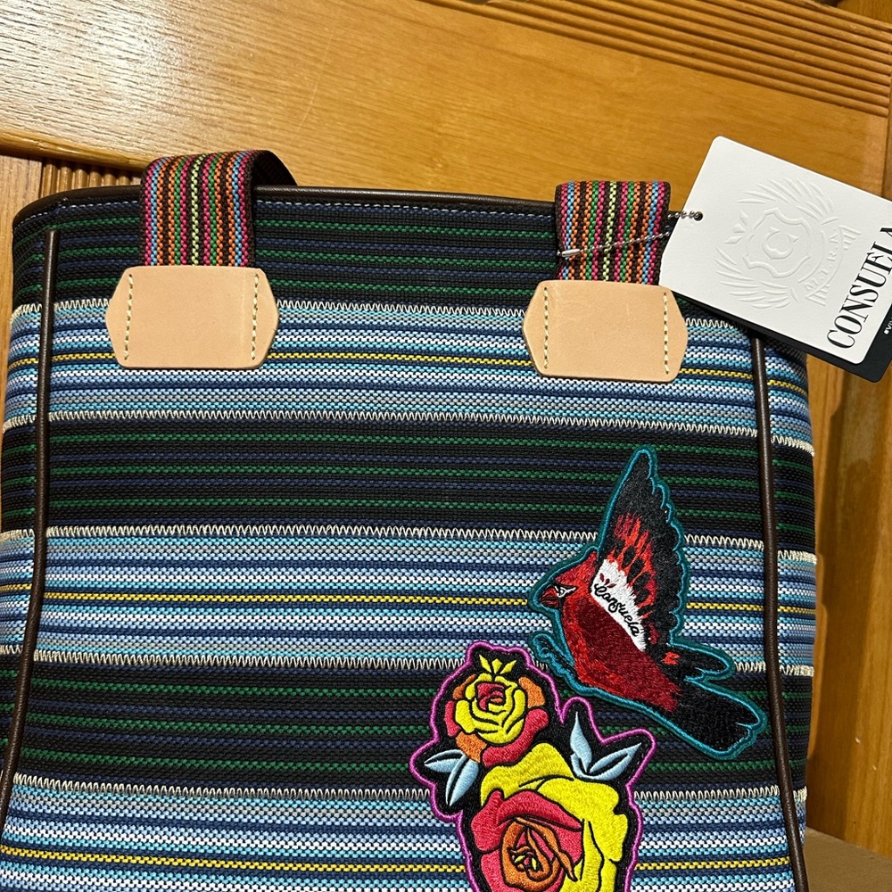 Consuela Blue and Black Floral Tote Bag